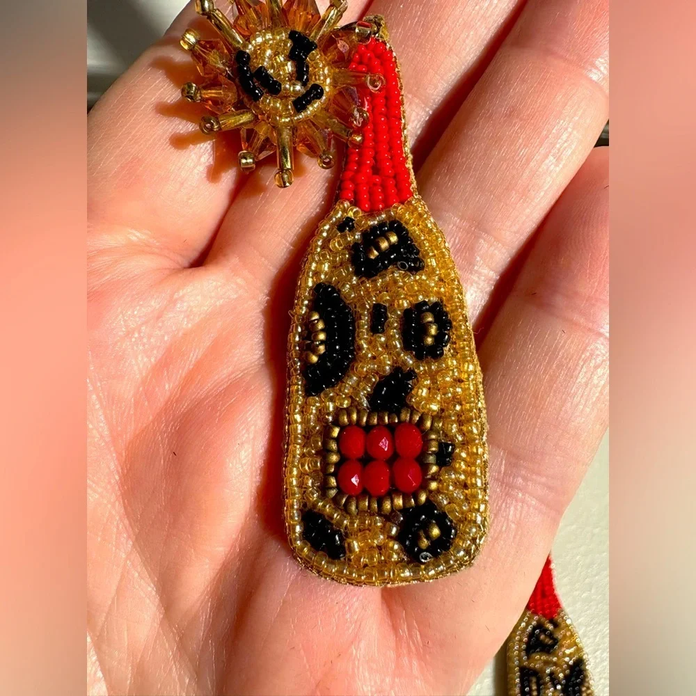 James Ascher Leopard Print Beaded Statement Earrings | Red & Gold | Glamorous - Picture 3 of 7